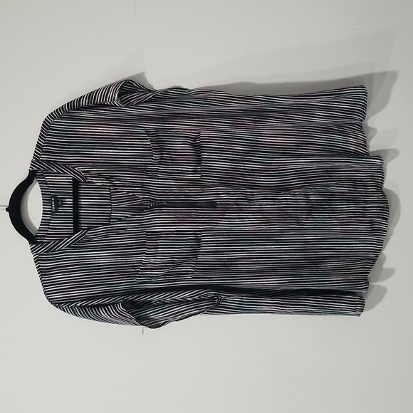 Torrid Black Ink Striped Georgette Dolman Short Seeve Blouse, 2X - Picture 2 of 5